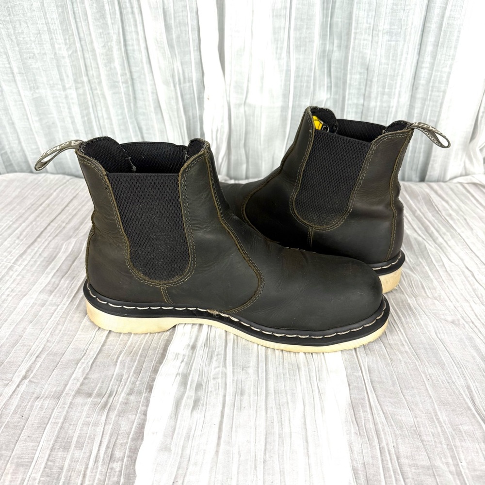 Dr. Martens Arbor Steel Toe Chelsea Work Boots Dark Olive Brown Leather Airwalk - Picture 6 of 15